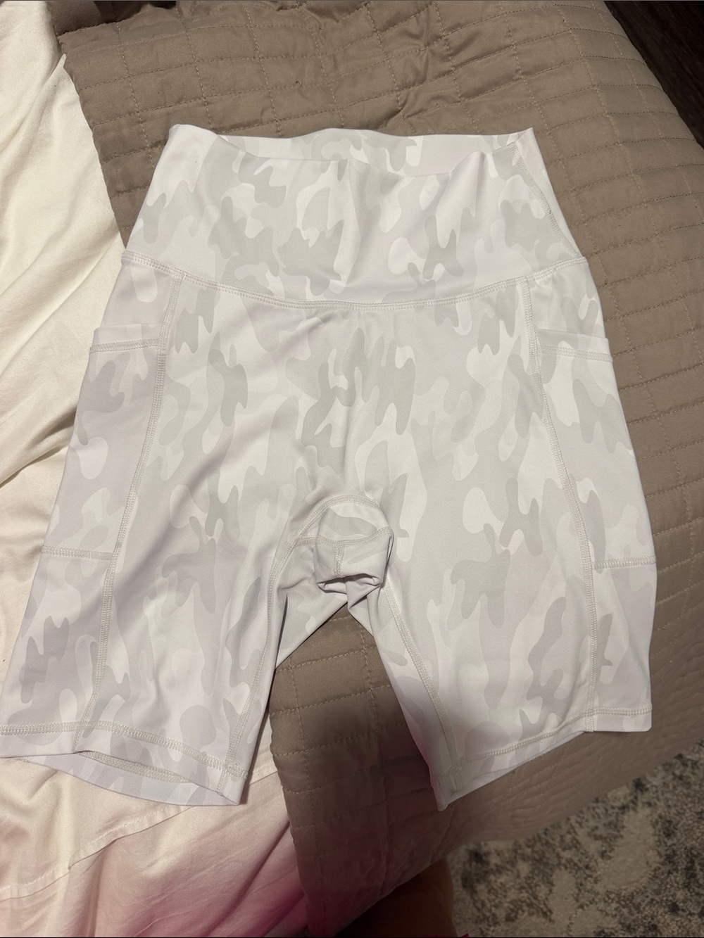 BuffBunny White Camo High-Waist Bike Shorts